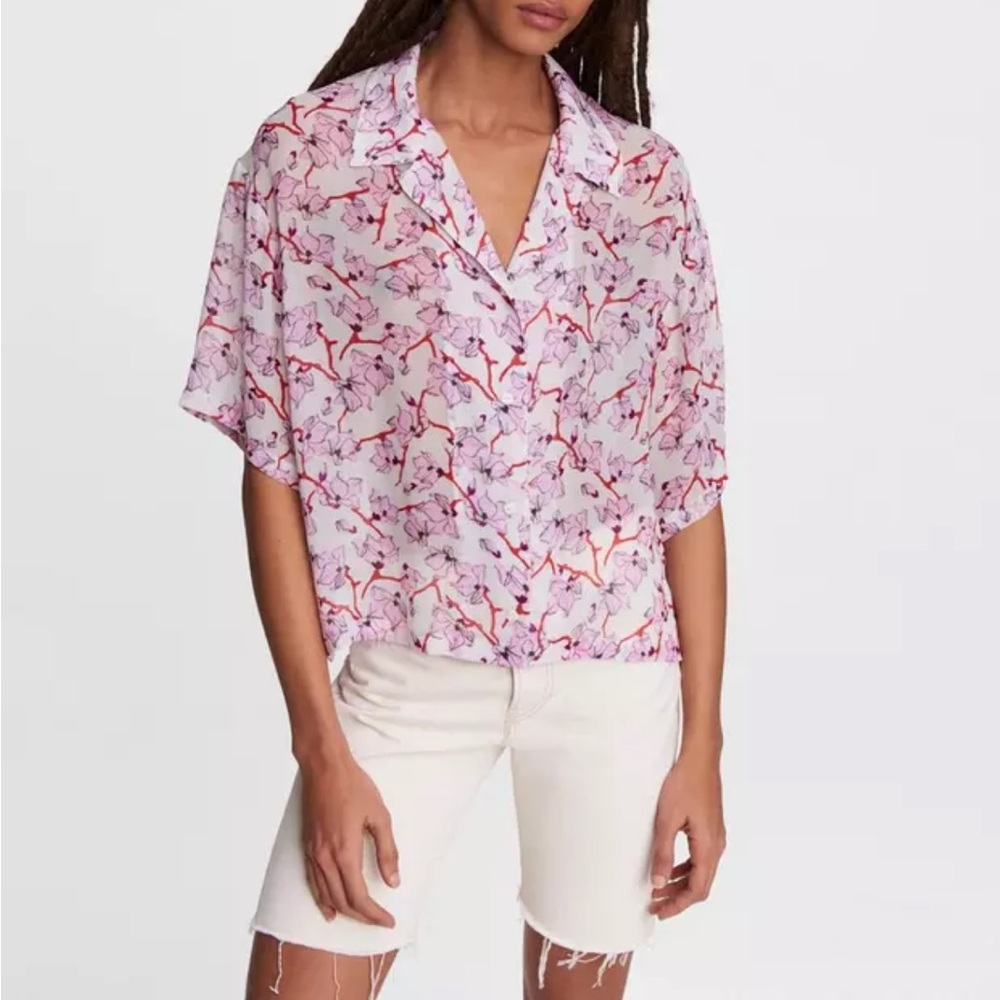 rag & bone reed floral shirt sleeve button down top
as seen Mikayla Mr Major